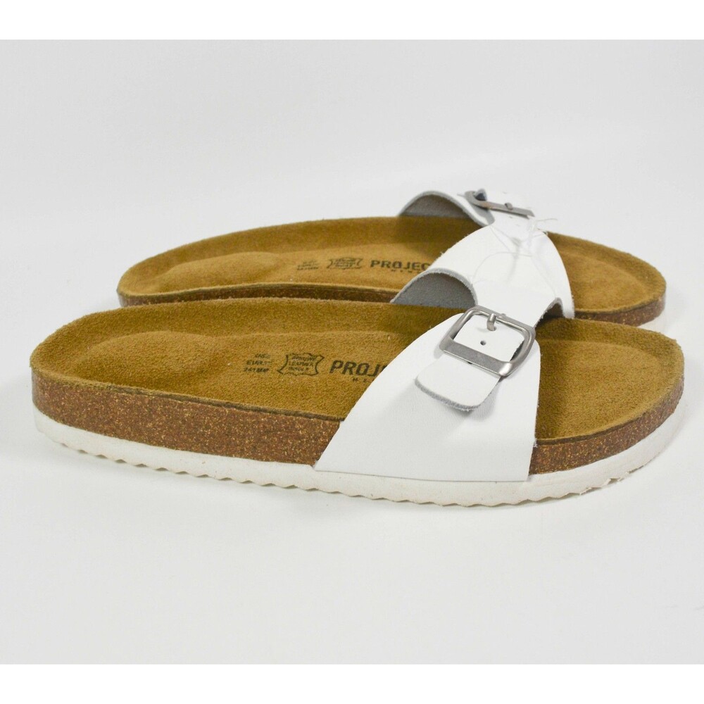 NWT Project Cloud Memory Foam Slip On Sandals White Leather Upper w/Buckle  Sz 5